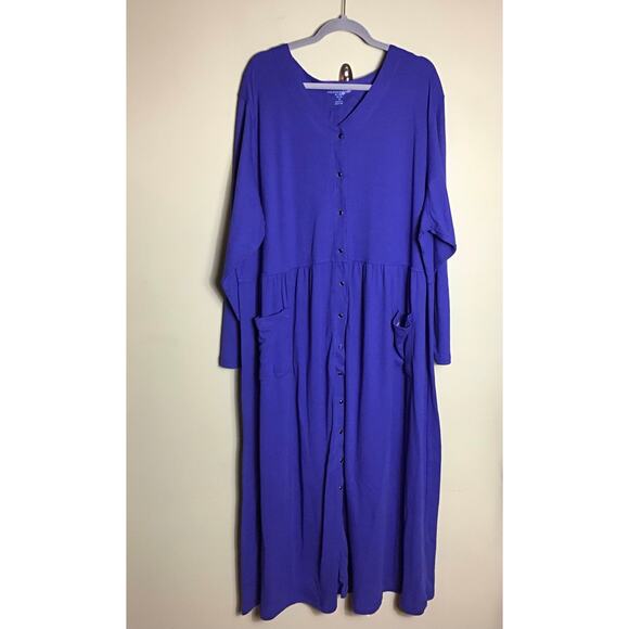 Woman Within Only Necessities Modest Thermal Knit Maxi Dress 3X Blue NWOT - Picture 4 of 9